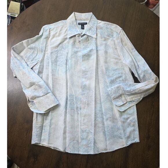 INC International Concepts men size XL long sleeve button up Blue floral linen - Picture 2 of 16